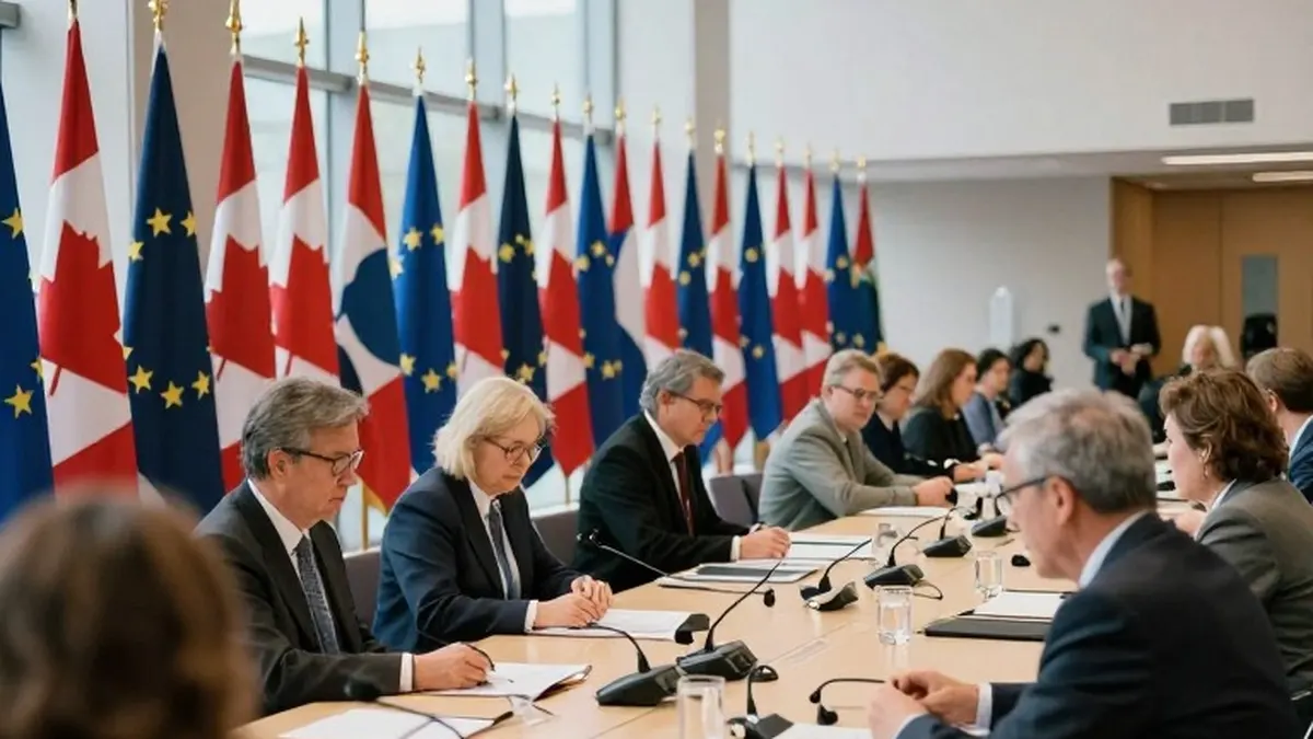 Illustration for: Carney Hosts EU Leaders in Montreal as Talk of Associate Membership Meets Pushback